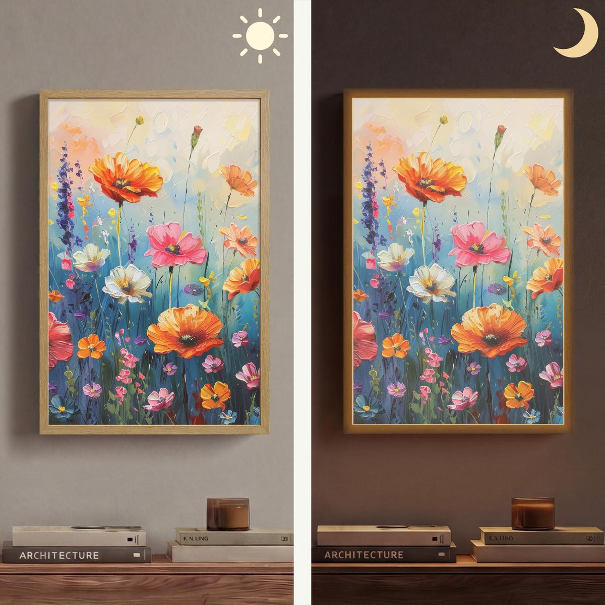 WANDLEUCHTE MIT AKKU Blumen - Natur - Aquarell - Kunst 40x60 cm - Multicolor, Holzwerkstoff (40/60/8cm) - OnlyWow