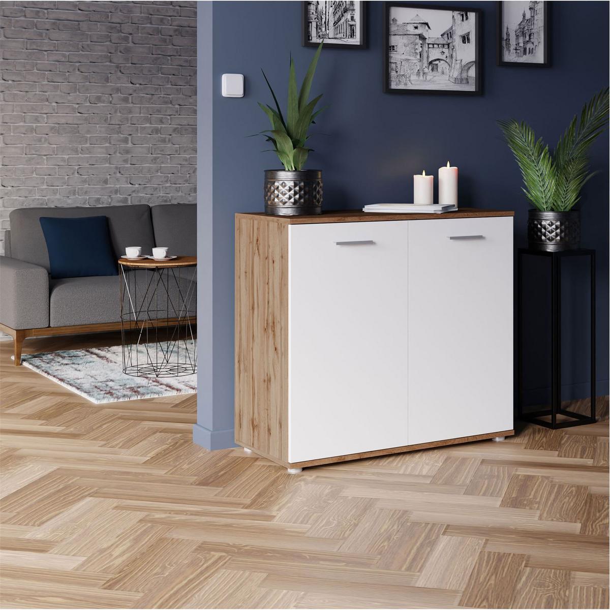 KOMMODE CHICAGO Wotan Eiche/weiß - Eiche Wotan/Weiß, Holzwerkstoff (91/82/40cm) - CARO-Möbel