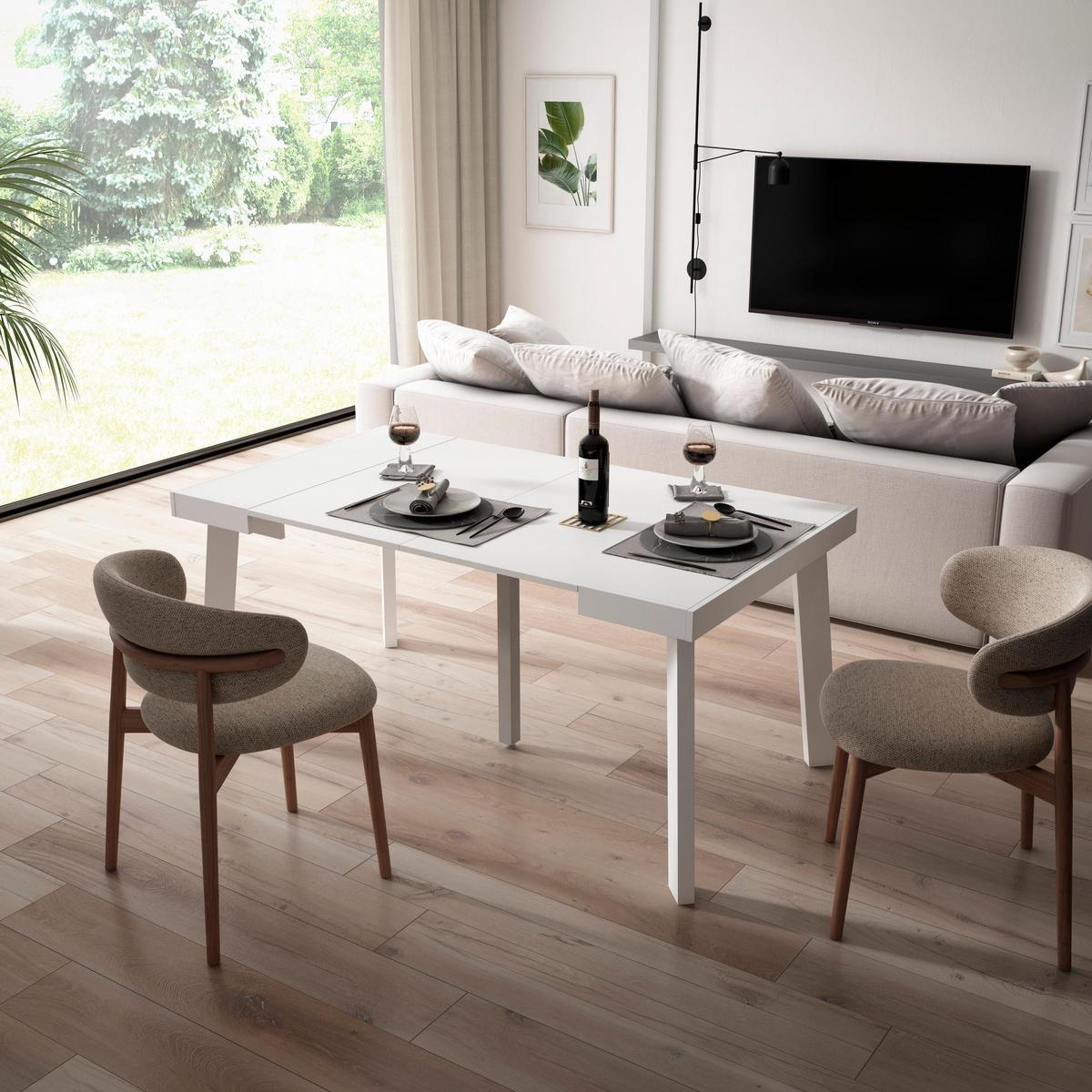 KONSOLENTISCH ausziehbar 58 bis 160cm, für 8 Gäste, weiß, 90/58/73cm - Weiß, Holzwerkstoff (90/160/73cm) - Skraut Home