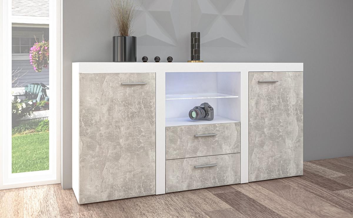 SIDEBOARD Spacoro 2F2S Weiß, Beton 156,4/82/40,3 cm – Schubladenschrank Kommode Modern - Hellgrau/Weiß, Holzwerkstoff/Kunststoff (156/82/40cm) - AX Living