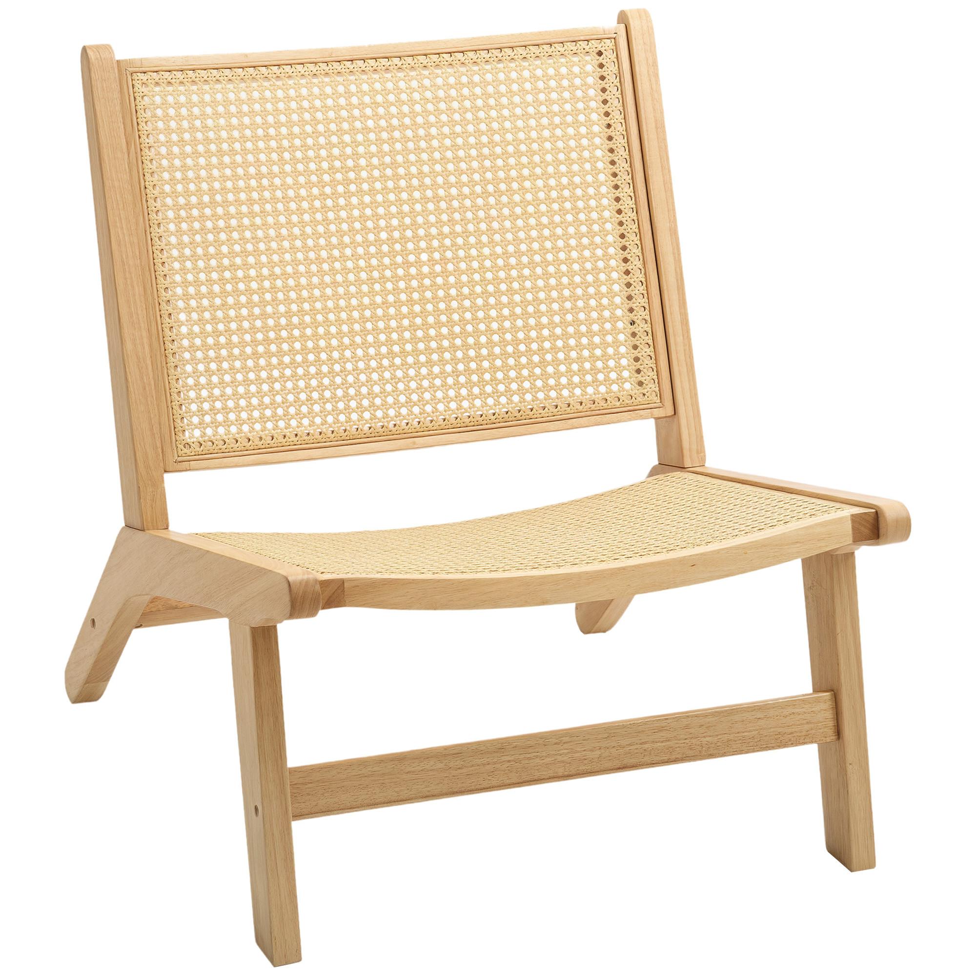 RATTANSTUHL ohne Armlehne, Stuhl mit Rattan-Rückenlehne, Holzrahmen - Naturfarben, Kunststoff (64/74/70cm) - HOMCOM