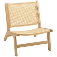 RATTANSTUHL ohne Armlehne, Stuhl mit Rattan-Rückenlehne, Holzrahmen - Naturfarben, Kunststoff (64/74/70cm) - HOMCOM