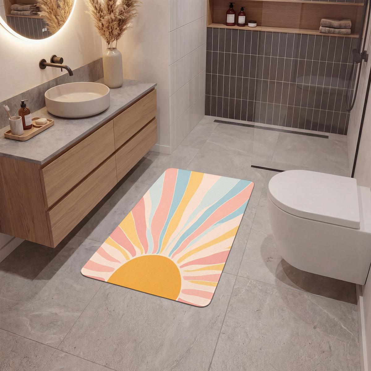 BADEMATTE Illustration - Sonne - Pastellfarben 60x90 cm - Pastellblau, Textil (60/90cm) - OnlyWow