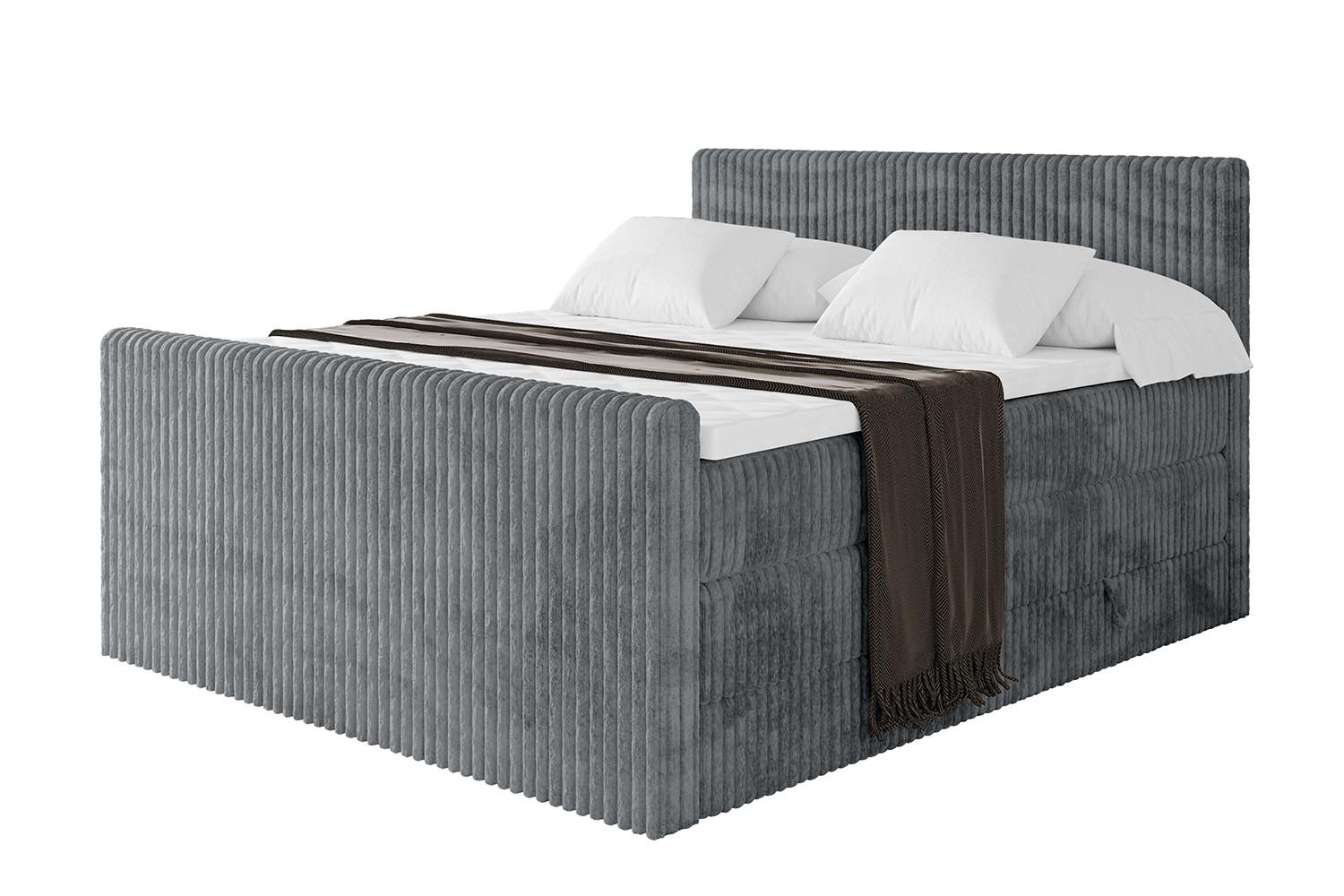 BOXSPRINGBETT mit Matratze H3|H4 und Lattenrost - TOLO-Z KING 180x200 Cord - Dunkelgrau - Dunkelgrau, Holzwerkstoff (180/200cm) - ALTDECOR