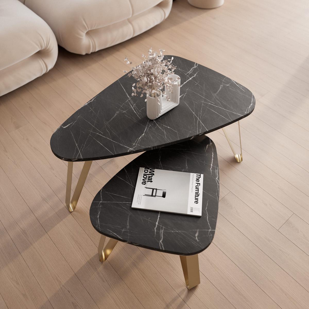 SATZTISCH NOA Stahlgestell, Freiform, Gold / Grigia Pietra - Goldfarben/Grau, Holzwerkstoff/Metall (94/60/42cm) - Idohome
