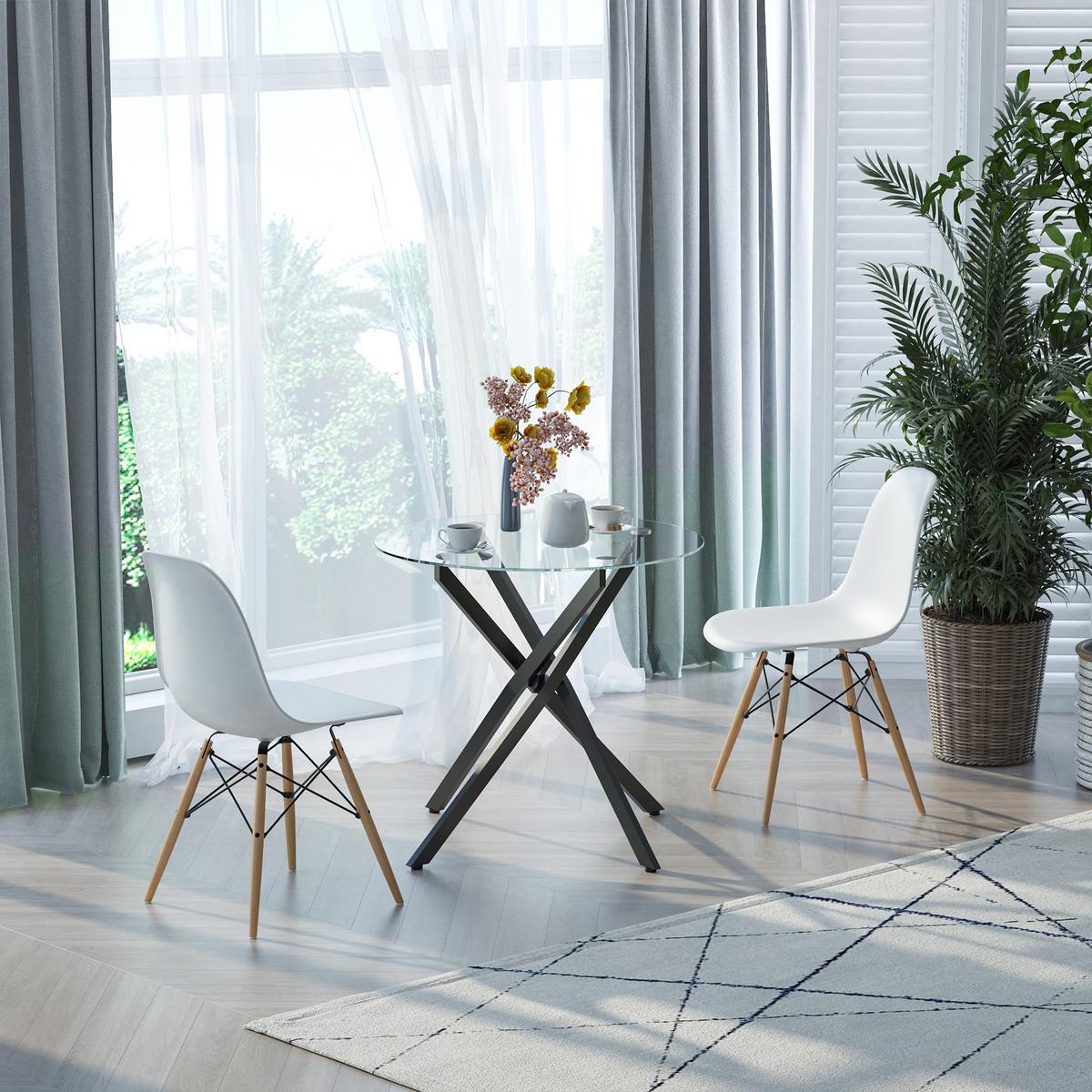 ESSTISCH, Rund Küchentisch für 4 Personen, runder Esszimmertisch Hartglas - Schwarz, Metall (80/80/75cm) - HOMCOM