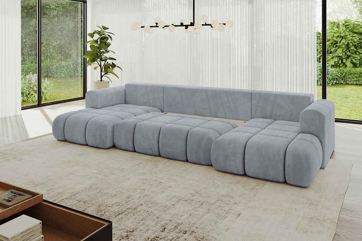 WOHNLANDSCHAFT CLOUD-U-v1 405x185x90 Hellgrau Velours - Hellgrau, Holzwerkstoff/Kunststoff (405/90/185cm) - ALTDECOR