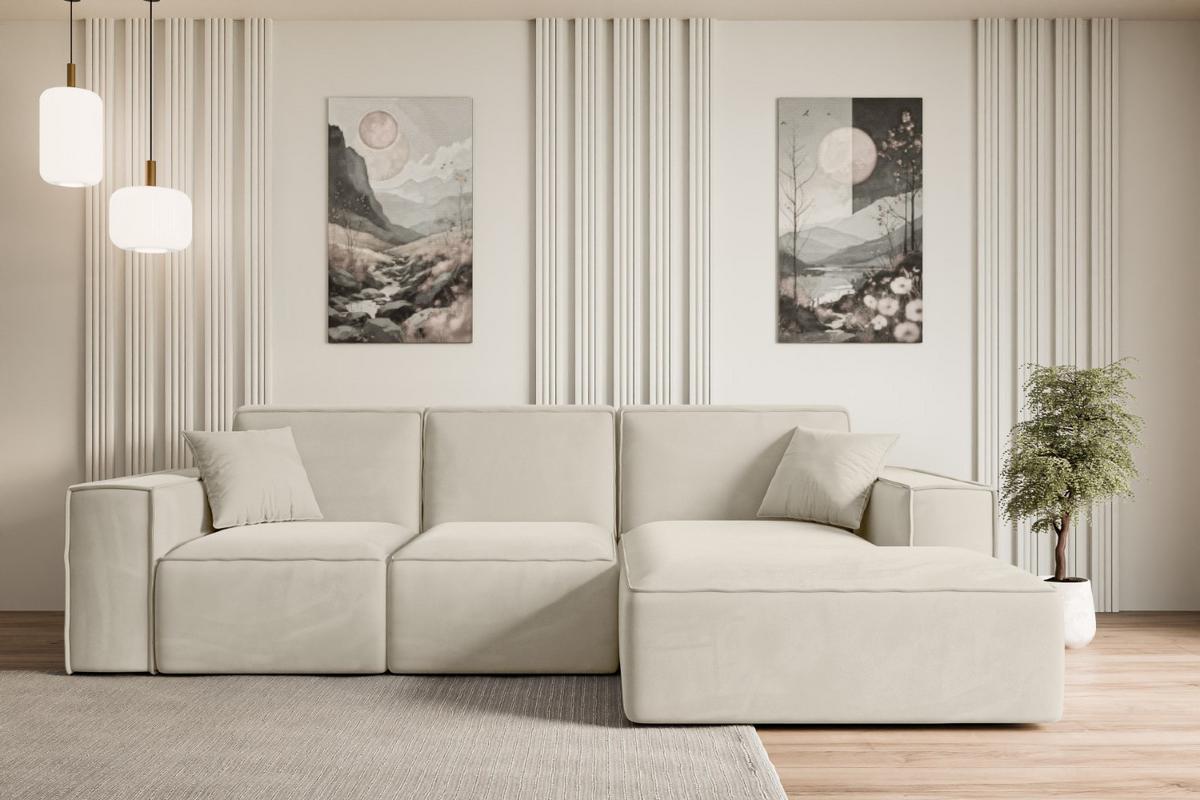 ECKSOFA Ottomane Rechts SERRA-L - 266x169x80 cm Beige Velours - Beige/Creme, Holzwerkstoff/Kunststoff (266/169cm) - ALTDECOR