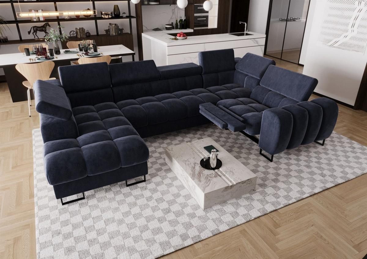 WOHNLANDSCHAFT Bastien Relax - Blau, Holzwerkstoff/Textil (198/95/350cm) - Fun Möbel