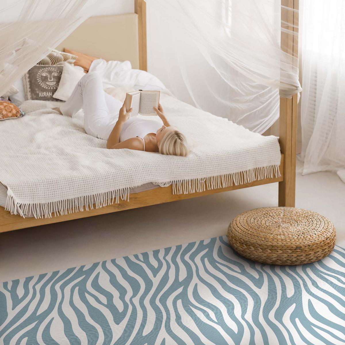 TEPPICH 100x150 cm Abstrakte Boho-Wellen in Pastellblau - Blau, Kunststoff (100/150cm) - Wallfluent