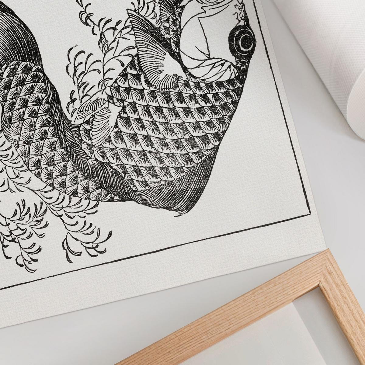 POSTER - 29x21 cm (A4) - Hokusai - Karpfen - Schwarz, Textil (29.7/21/0.1cm) - TULUP