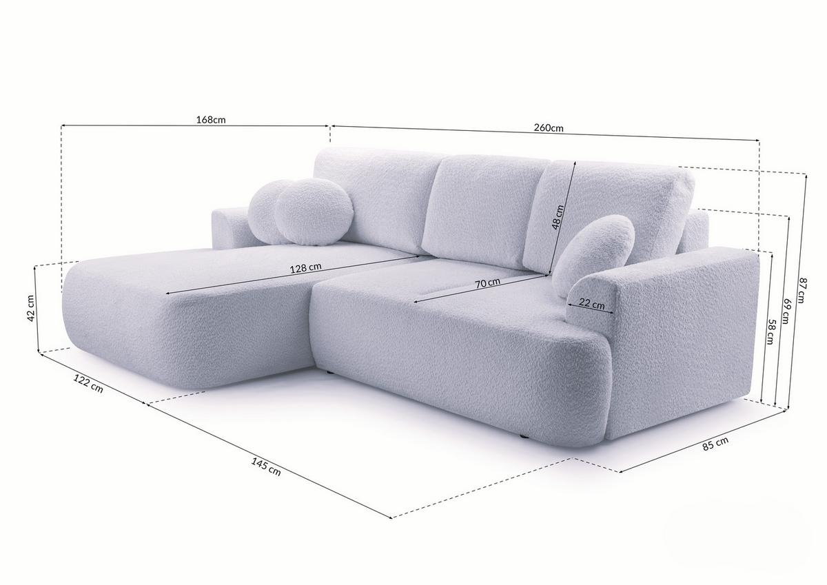 ECKSOFA FILO Schwarz Boucle-Stoff mit Schlaffunktion - Schwarz, Holz (260/168cm) - MASSENO