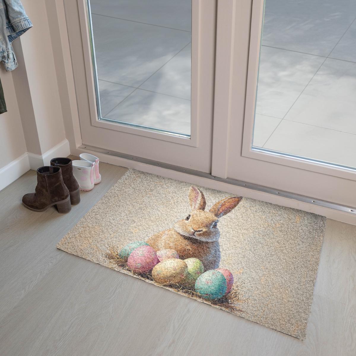 FUSSMATTE Osterhase - Pastell - Eier Schmutzmatte 90x60 cm - Beige/Multicolor, Kunststoff (60/90cm) - MuchoWow