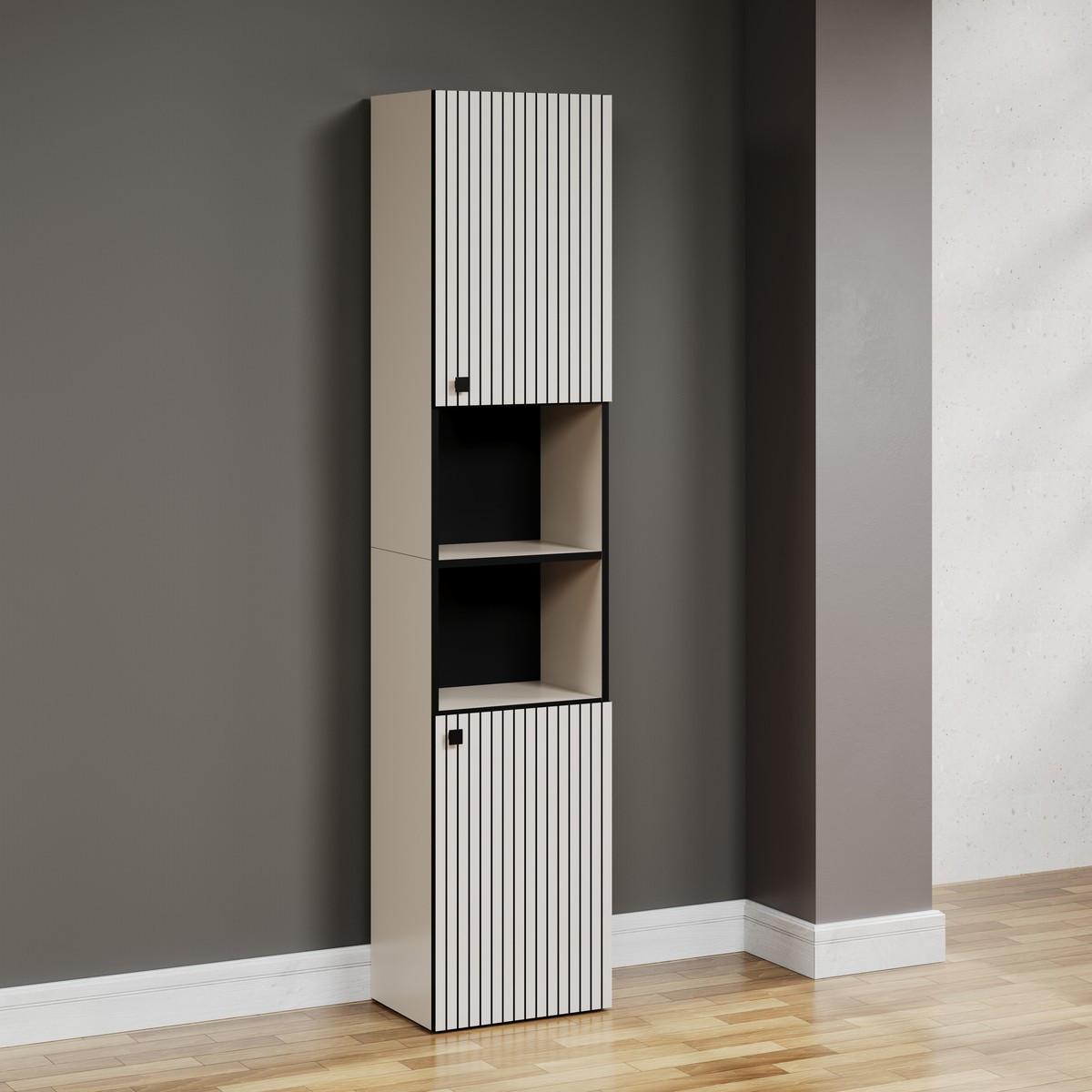 BADEZIMMERSÄULE mit Rillen, 2 Türen und 2 Fächern - purebliss 112/15/44,5 cm - Hellgrau, Holzwerkstoff (40/186/31cm) - Trendteam