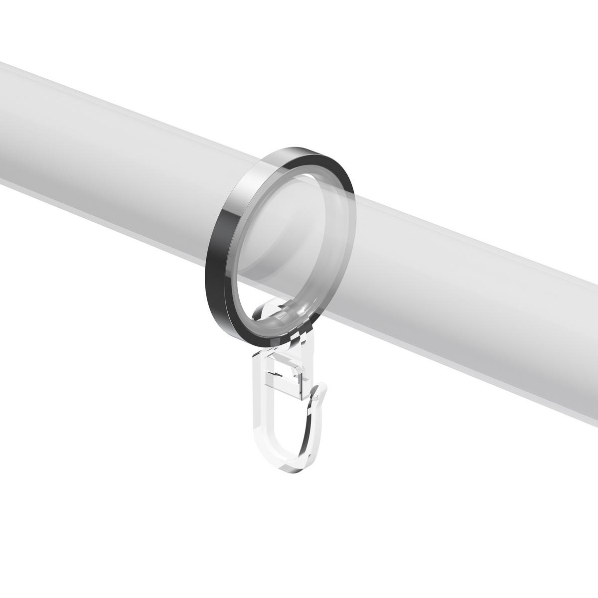 FLACHRINGE MIT EINLAGE UND FALTENHAKEN FÜR GARDINENSTANGEN 20 mm Ø, Chrom, Packung 10 Stück - Chromfarben, Metall (20cm) - INTERDECO