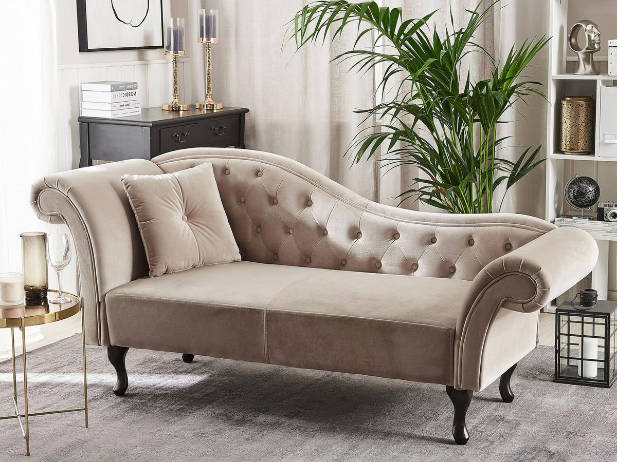 CHAISELONGUE Samtstoff beige linksseitig Lattes - Beige, Textil (188/87/59cm) - Beliani