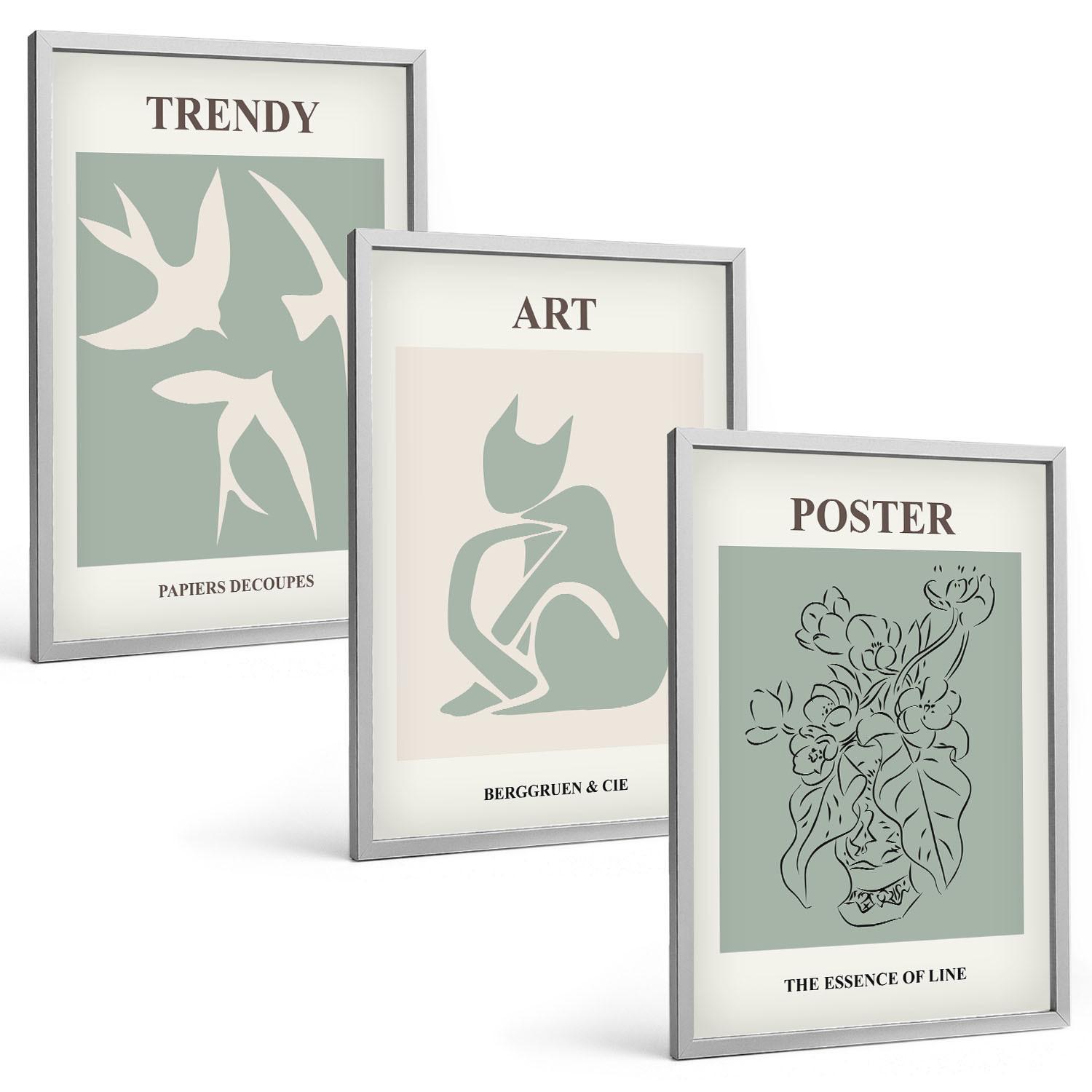 BILDER SET 3er Set - 40x60 cm Silberner Rahmen - Matisses stilvolle Illustrationen - Silberfarben, Kunststoff (40/60cm) - TULUP