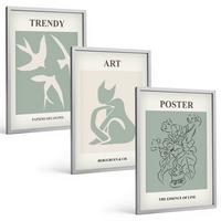 BILDER SET 3er Set - 40x60 cm Silberner Rahmen - Matisses stilvolle Illustrationen - Silberfarben, Kunststoff (40/60cm) - TULUP