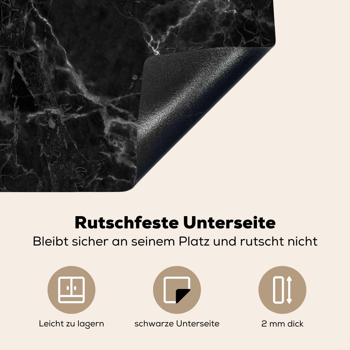 HERDABDECKPLATTE Marmor - Schwarz - Weiß - Textur - Marmoroptik Abdeckung Ceranfeld 59x51 cm - Silberfarben, Kunststoff (59/51/0.2cm) - MuchoWow