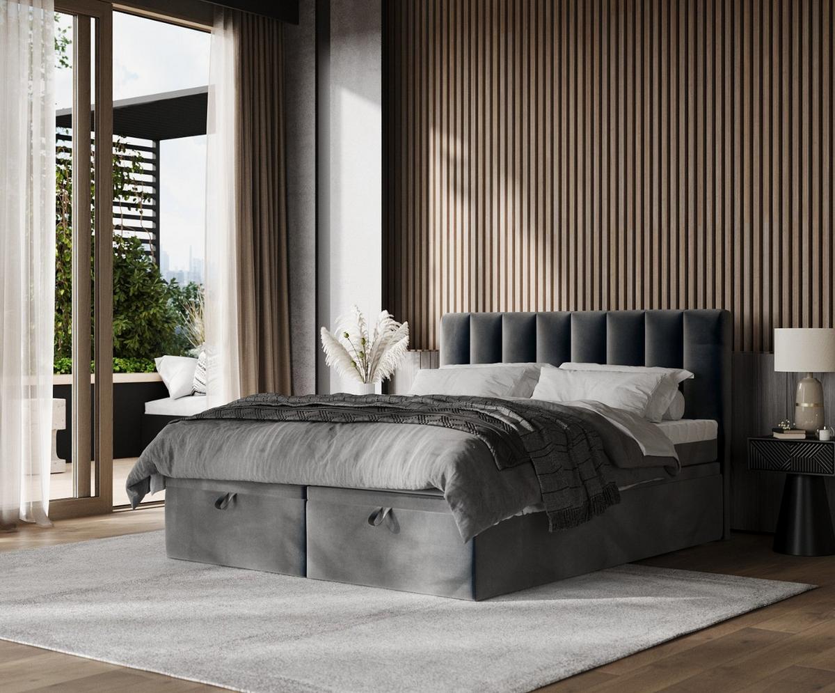 BOXBETT Lume 200/200 cm Anthrazit im Paros Stoff - Anthrazit/Schwarz, Holz/Holzwerkstoff (200/200cm) - AltaBeds