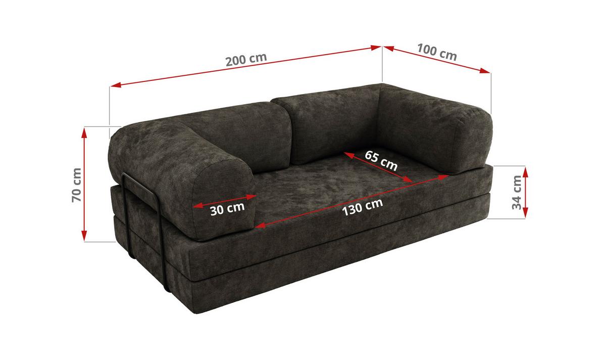 3-SITZER SOFA ORSETTO - Dunkelgrau Schenille glatt - Dunkelgrau/Schwarz, Textil/Metall (200/70/100cm) - MKS