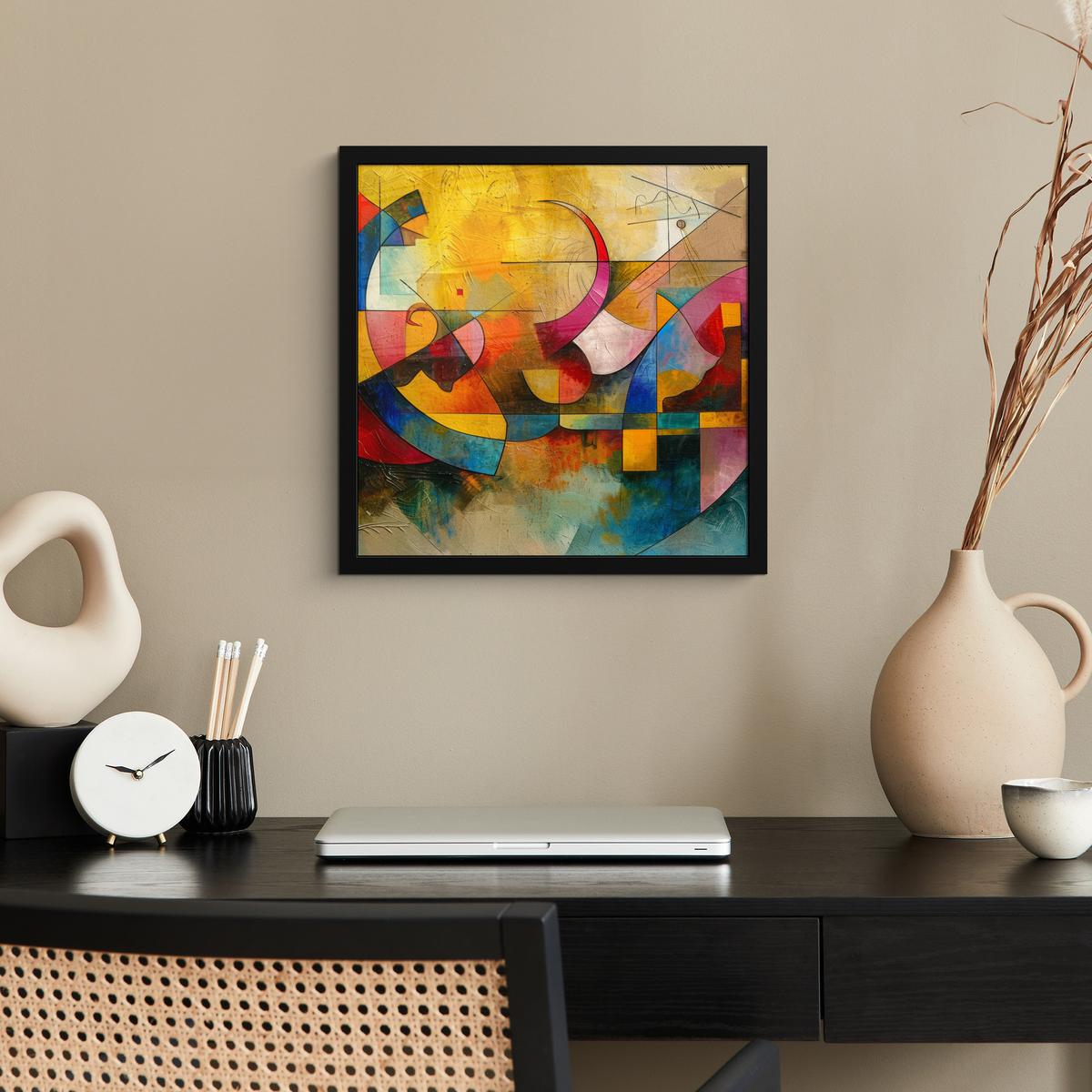 POSTER MIT RAHMENGERAHMTES BILD Kunst - Abstrakt - Modern 40x40 cm - Gelb, Papier (40/40cm) - MuchoWow