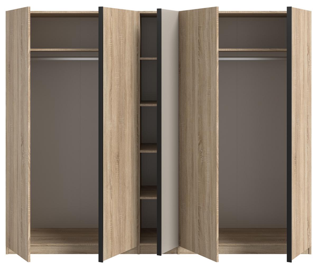 KLEIDERSCHRANK Eiche Sonoma, Kaschmir 5-türig 230 x 183 cm, Drehtürenschrank mit viel Stauraum - Kaschmir/Eichefarben, Holzwerkstoff/Kunststoff (230/183/53cm) - Inn.Furn