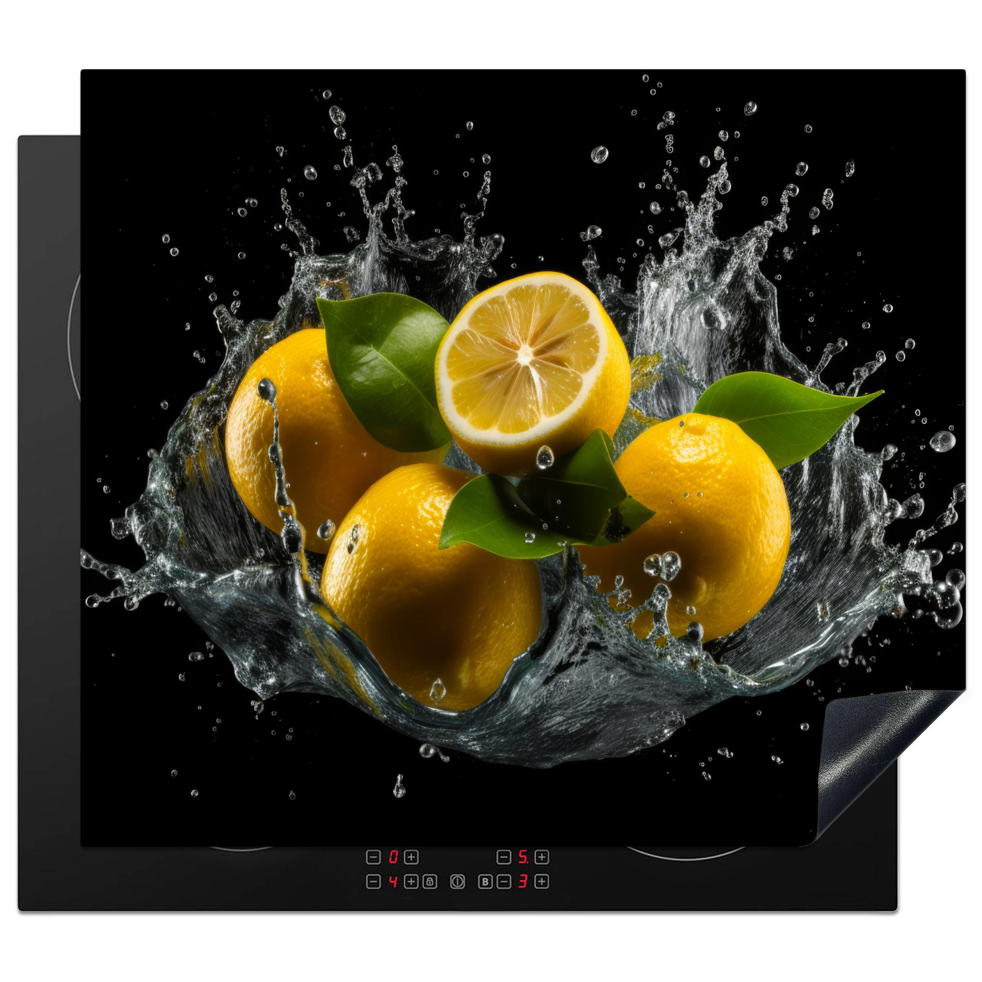 HERDABDECKPLATTE Zitrone - Obst - Gelb - Schwarz Abdeckung Ceranfeld 59x51 cm - Gelb, Kunststoff (59/51/0.2cm) - MuchoWow