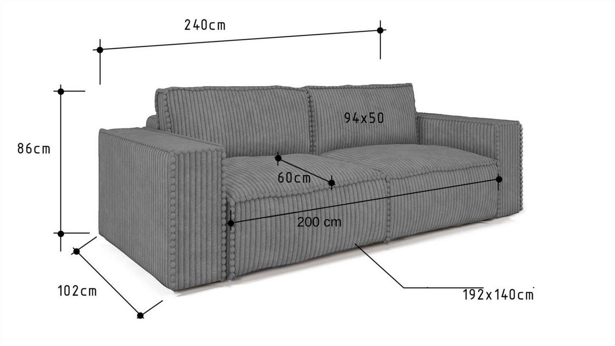 SCHLAFSOFA Vajana - Schwarz, Holzwerkstoff/Textil (240/86/102cm) - Fun Möbel