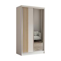 KLEIDERSCHRANK mit Spiegel-Schiebetüren und Aluminium-Leisten - NALLA - 120 cm Weiß+Weiß+Artisan - Weiß/Eiche Artisan, Holzwerkstoff (120/216/61cm) - ALTDECOR