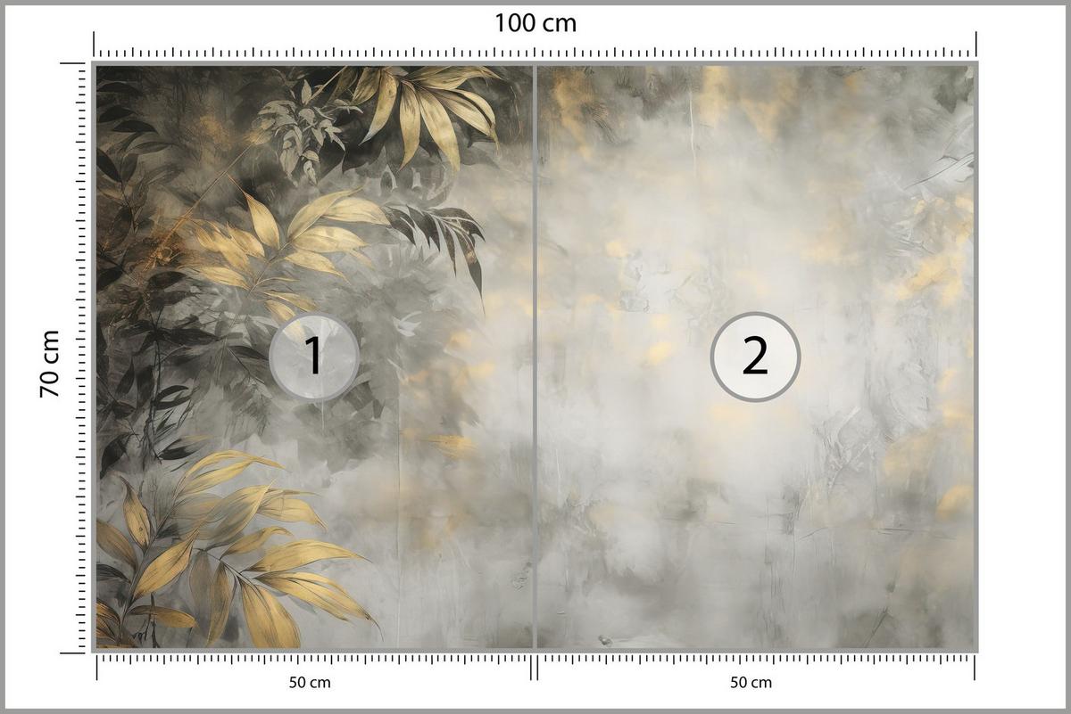 FOTOTAPETE Blätter Beton Abstraktion Vintage 100x70 - Gelb/Beige, Papier (100/70cm) - Muralo