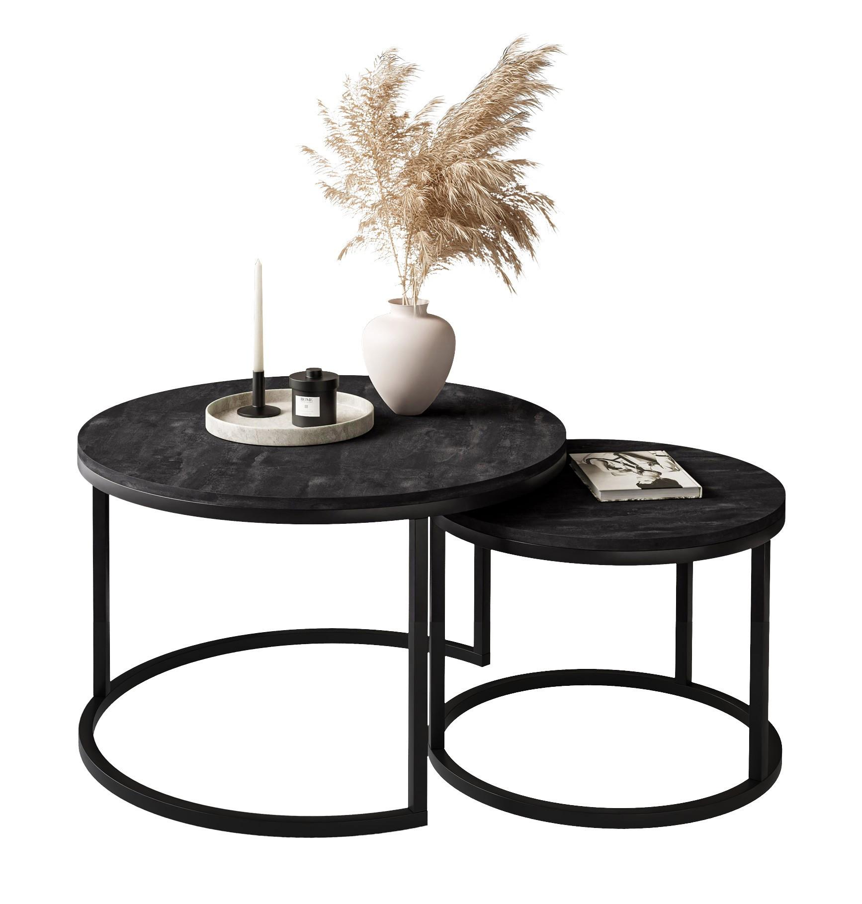 COUCHTISCH 2-in-1 CIRI dunkler Beton - Schwarz, Holzwerkstoff (70/70/48cm) - Lookway
