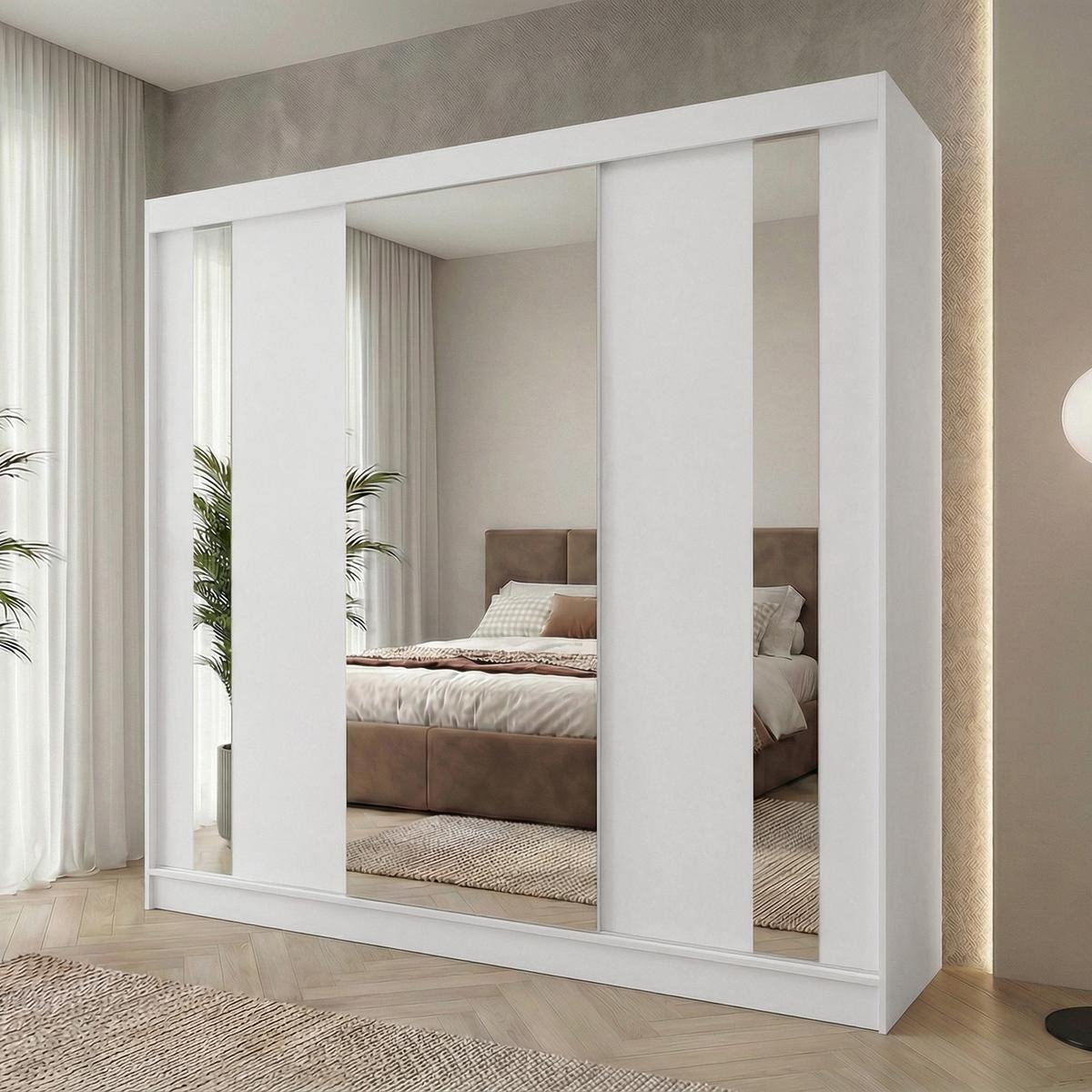 SCHWEBETÜRENSCHRANK Gaja 240/216/61 weiß mit Spiegel - Weiß, Holzwerkstoff (240/216/61cm) - Beautysofa