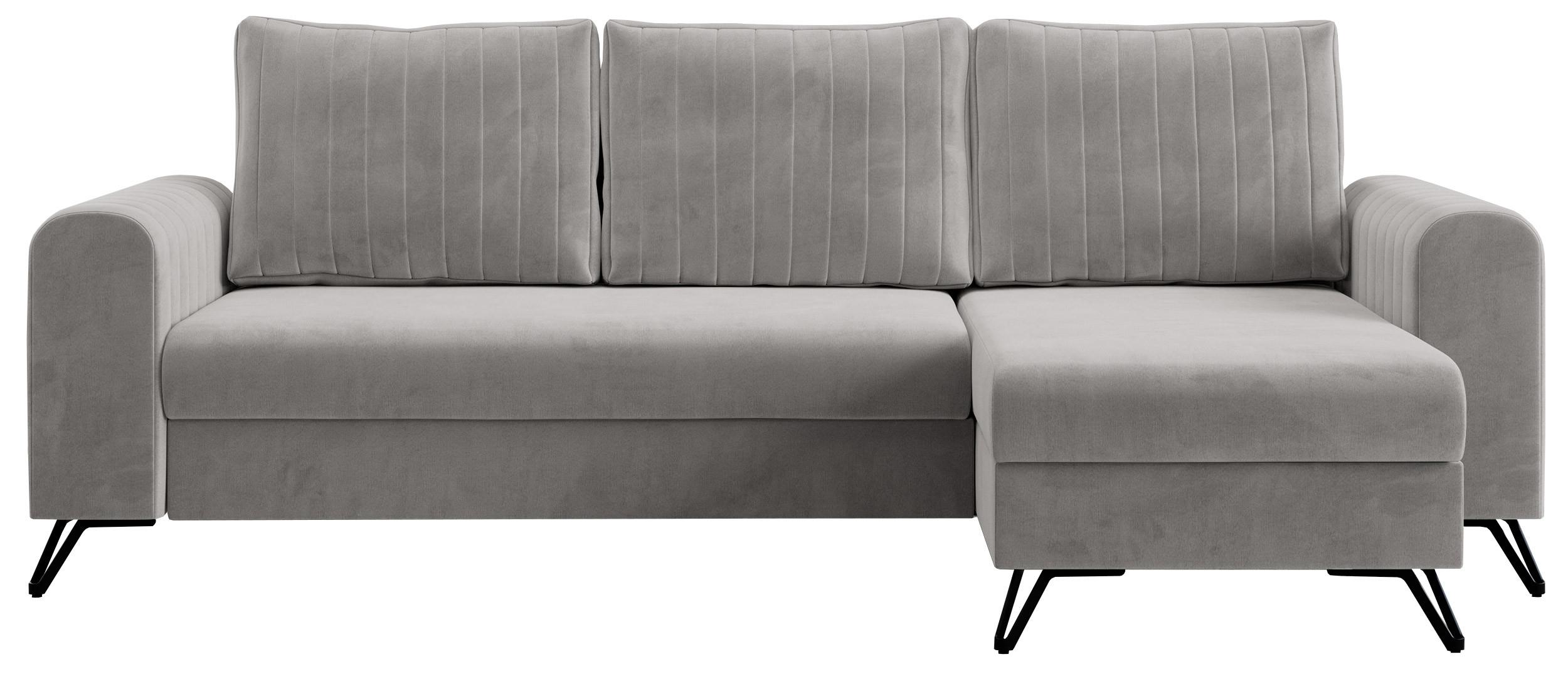 ECKSOFA Axel Velvet Hellgrau - Hellgrau/Schwarz, Textil/Metall (242/140cm) - MKS