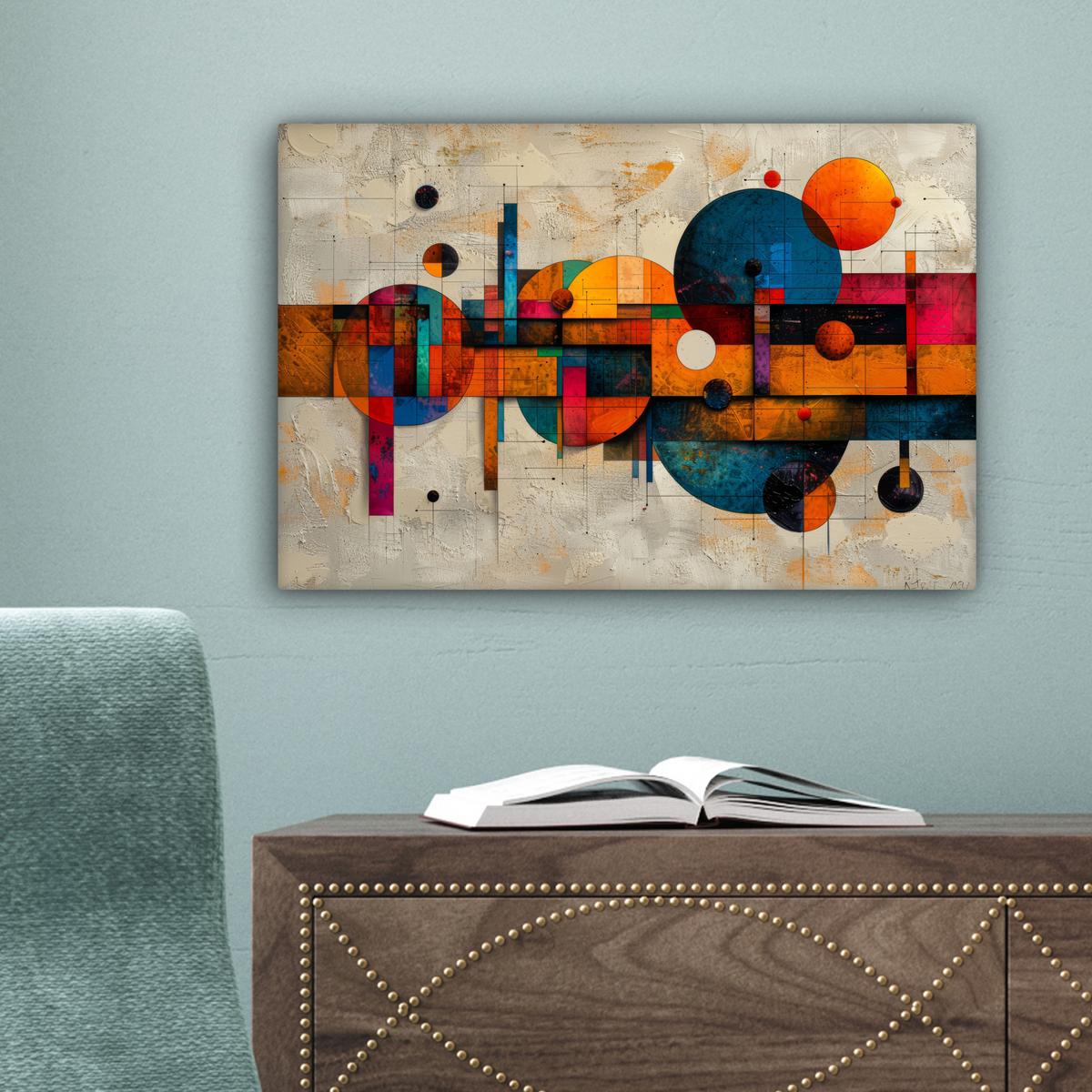 LEINWANDBILD Vintage - Moderne Kunst - Orange - Geometrische Formen Deko Schlafzimmer 30x20 cm - Multicolor, Textil (30/20cm) - MuchoWow