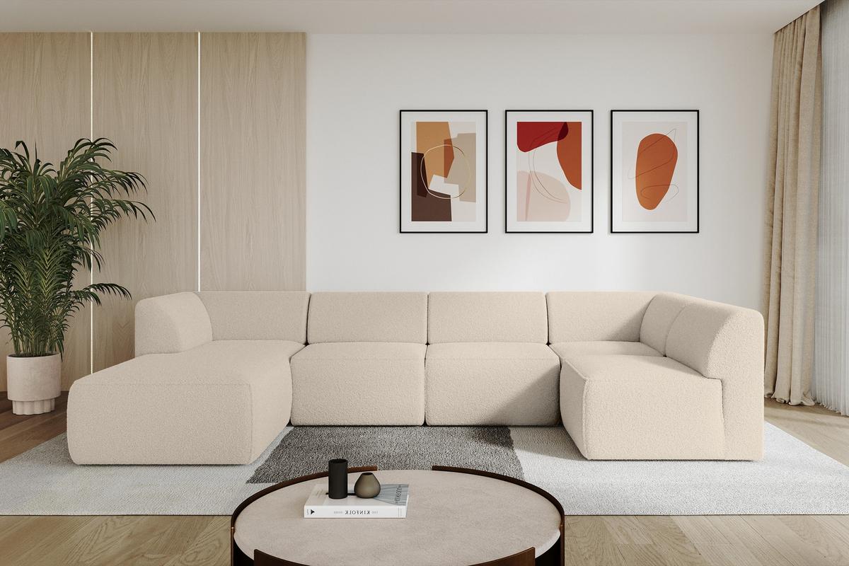 WOHNLANDSCHAFT Ottomane Links MOVO-L 345x180x78 cm Dunkelbegie Bouclé - Cappuccino, Holzwerkstoff/Kunststoff (345/78/180cm) - ALTDECOR