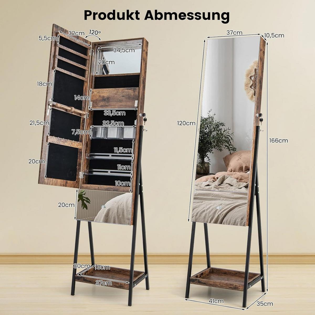SCHMUCKSCHRANK 166cm Braun - Braun, Holz (41/166/35cm) - COSTWAY