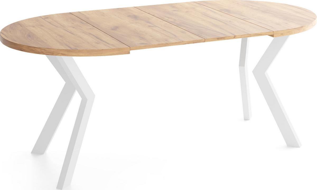 ESSTISCH Savio Weiß rund ausziehbar verlängerbar, Eiche Braun 90-190/90/77 cm - Eiche Wotan/Weiß, Holz/Holzwerkstoff (90/190/77cm) - WFL GROUP