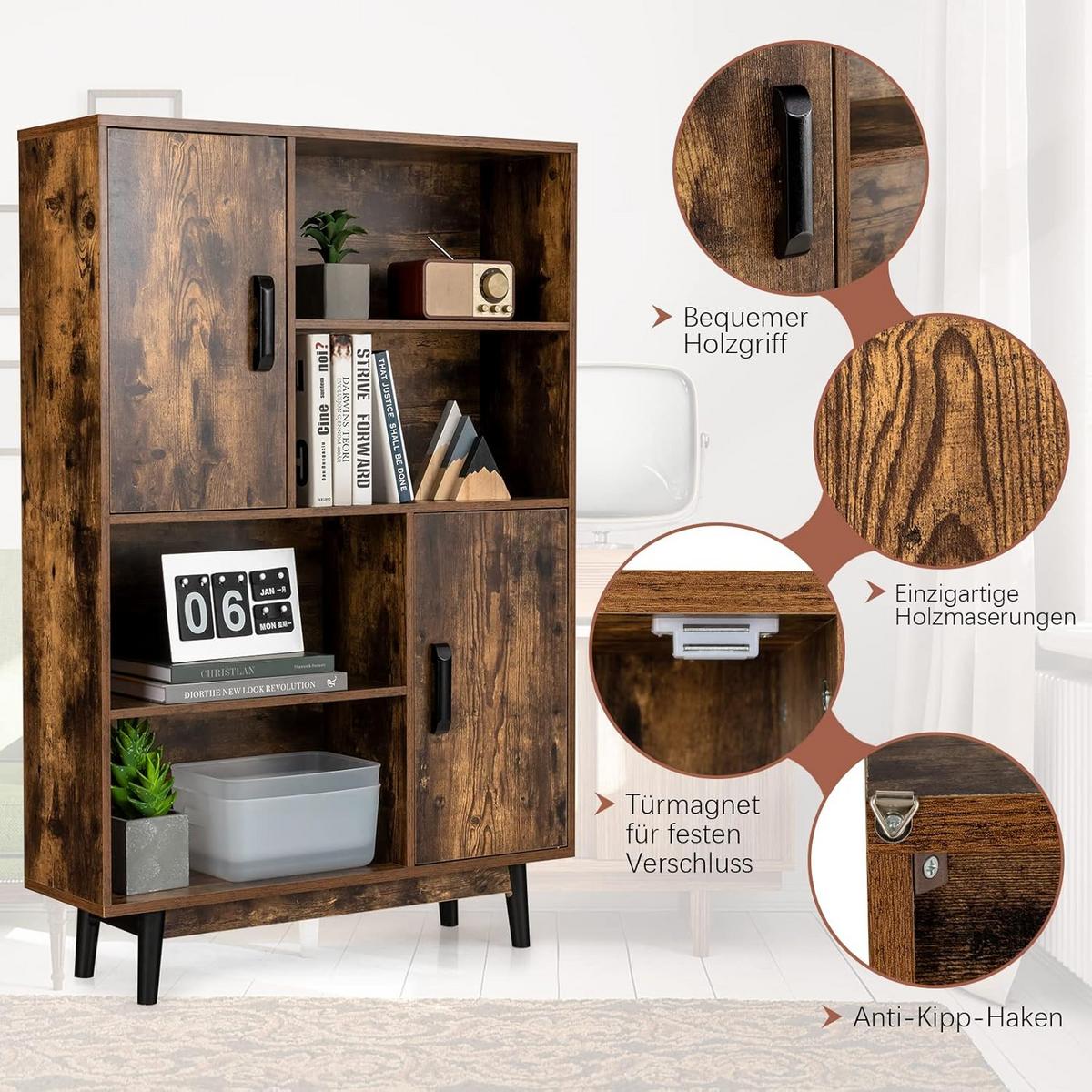 BÜCHERSCHRANK Braun - Braun, Holz (80/120/24cm) - COSTWAY