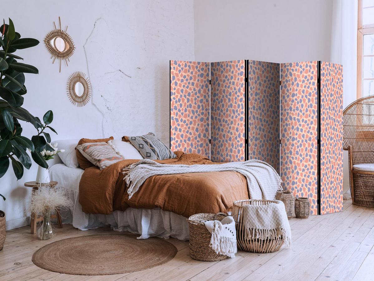 PARAVENT Akustik 5-tlg 225x172 cm Bunte Punkte - Rosa, Holz/Textil (225/172/3cm) - Muralo