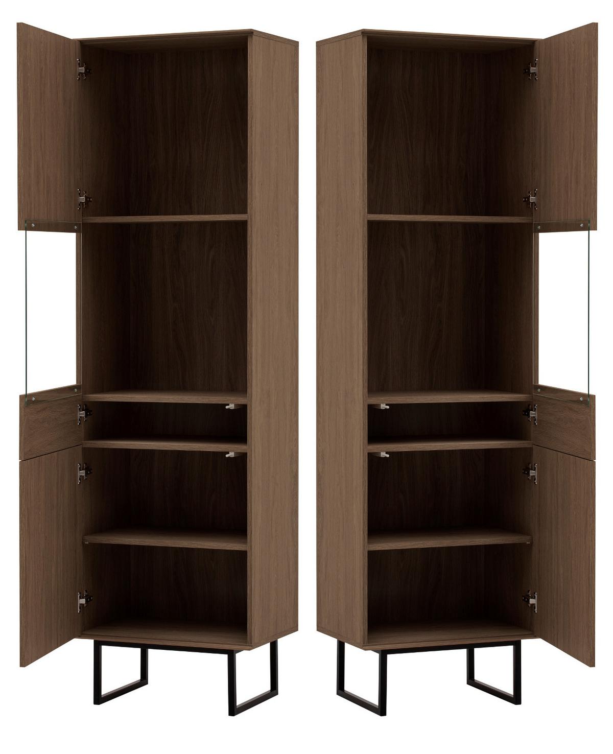 VITRINE in Nussbaum 58 x 200 cm, Vitrinenschrank mit Push-to-Open - Nussbaumfarben/Schwarz, Glas/Holzwerkstoff (58/200/40cm) - Furn.Design