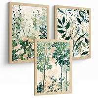 POSTER 3er-Set Wandbilder Floral Landschaft modern Wohnzimmer Deko, Schlafzimmer, Küche, Badezimmer Leichter Holzrahmen A4 - Beige, Papier (29.7/1/21cm) - Nacnic
