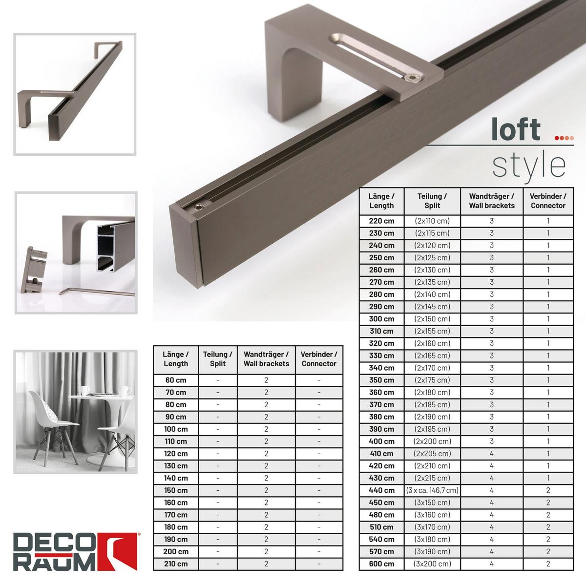 GARDINENSCHIENE Innenlauf auf Maß 1-lauf Loft Deckenmontage 390cm - Edelstahlfarben, Metall (390cm) - Deco-Raum