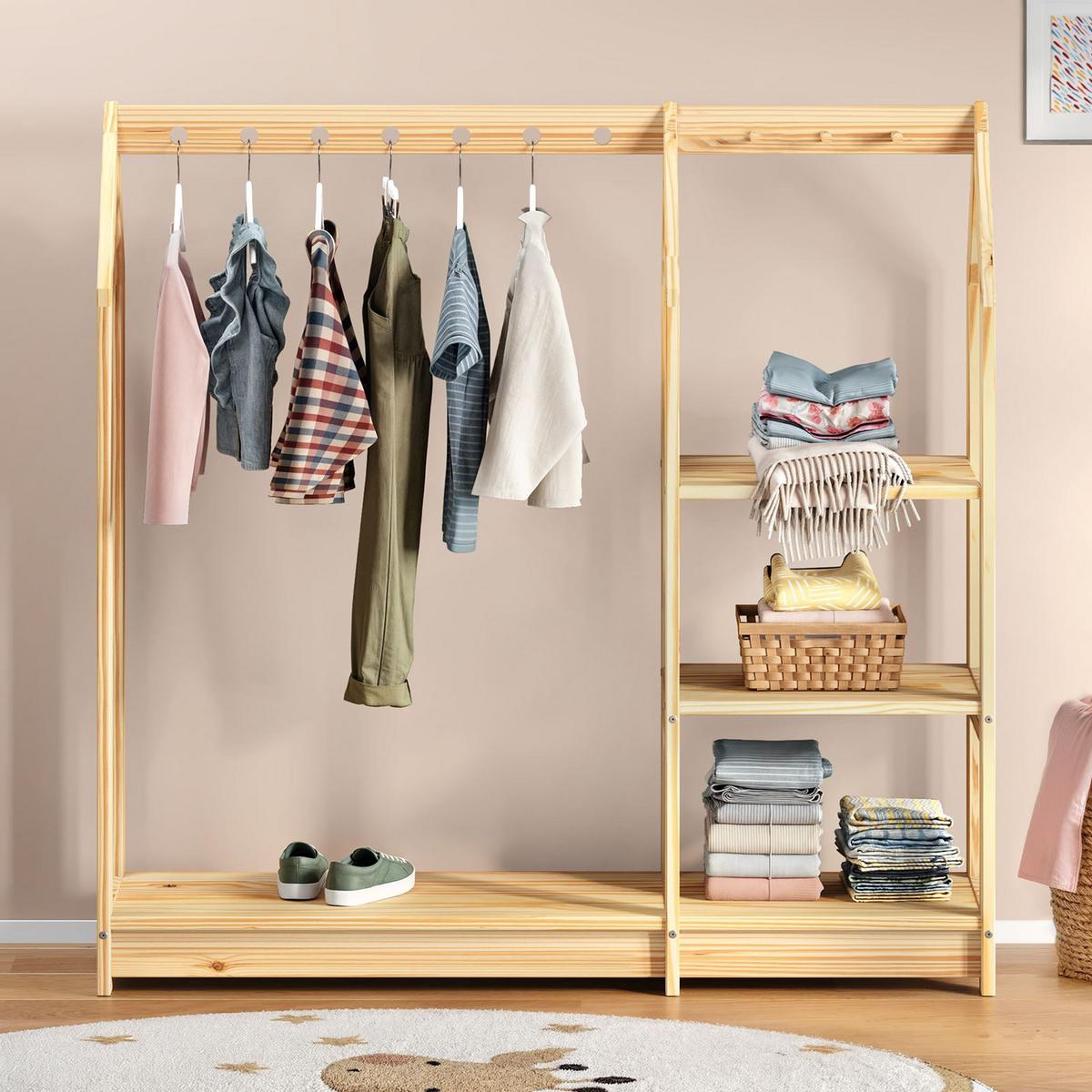 KINDER KLEIDERSTÄNDER SALLY - Naturfarben, Holz (120/118/42cm) - IDIMEX