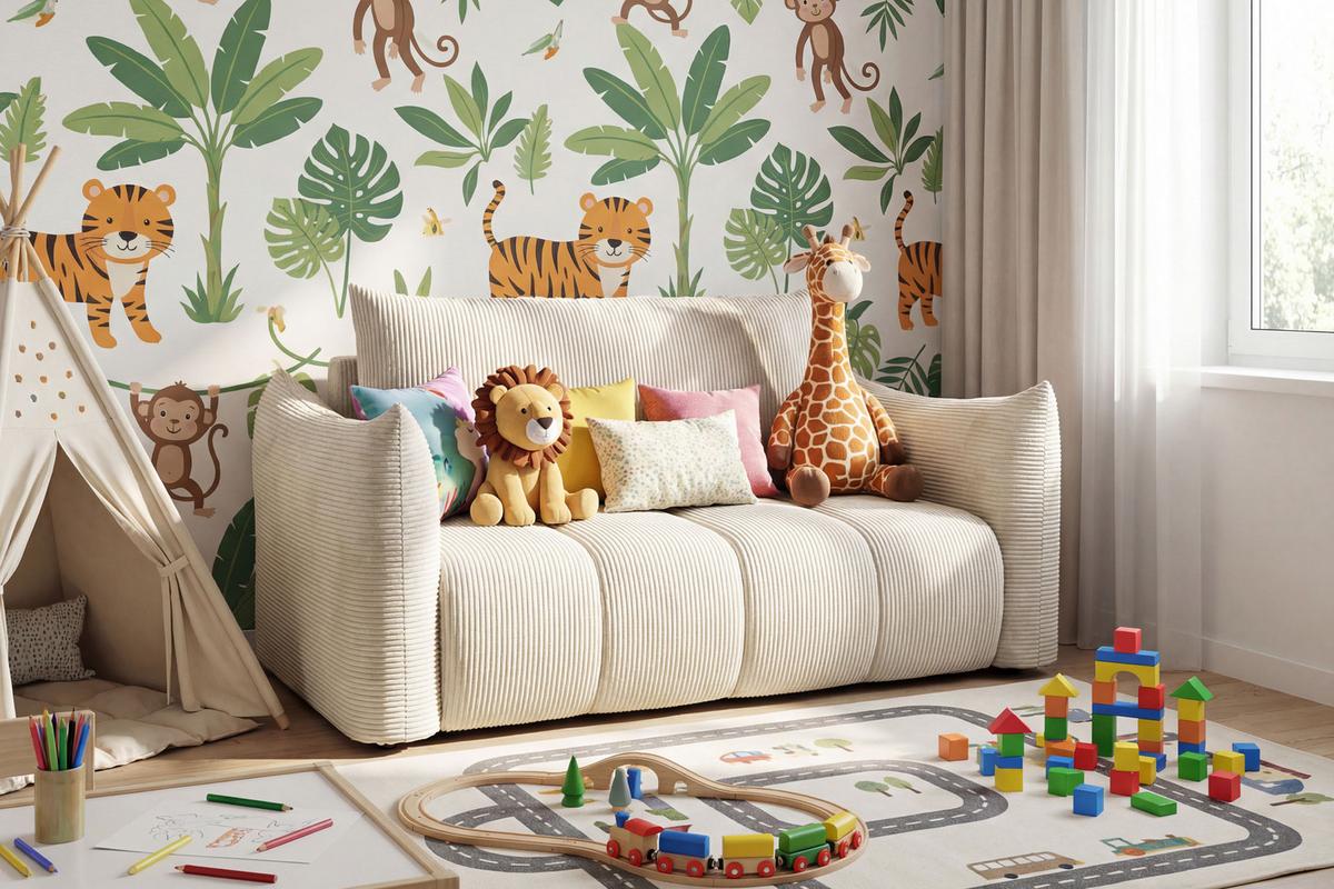 SCHLAFSOFA Lilo mit Bettkasten, Creme Cordstoff 120/86/101 cm - Creme/Schwarz, Kunststoff/Textil (120/86/101cm) - WFL GROUP