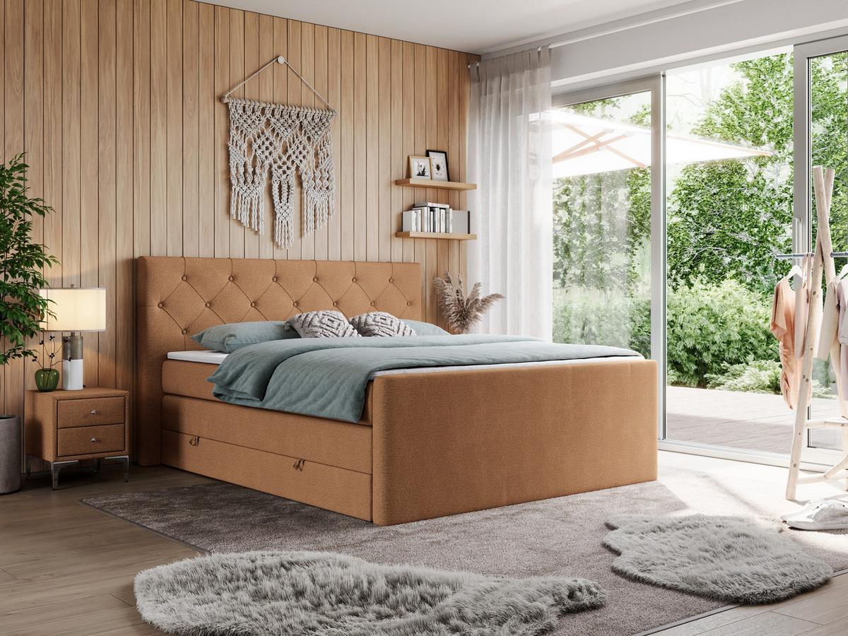 BOXSPRINGBETT KING VELEN 200/200 Orange Struktur - H3 - Orange, Holz/Textil (200/200cm) - MKS