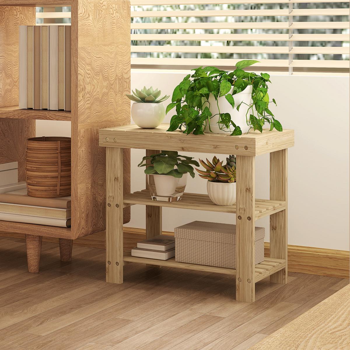 SCHUHBANK Bambus Naturholz - Naturfarben, Naturmaterialien (28/45/50cm) - HOMCOM