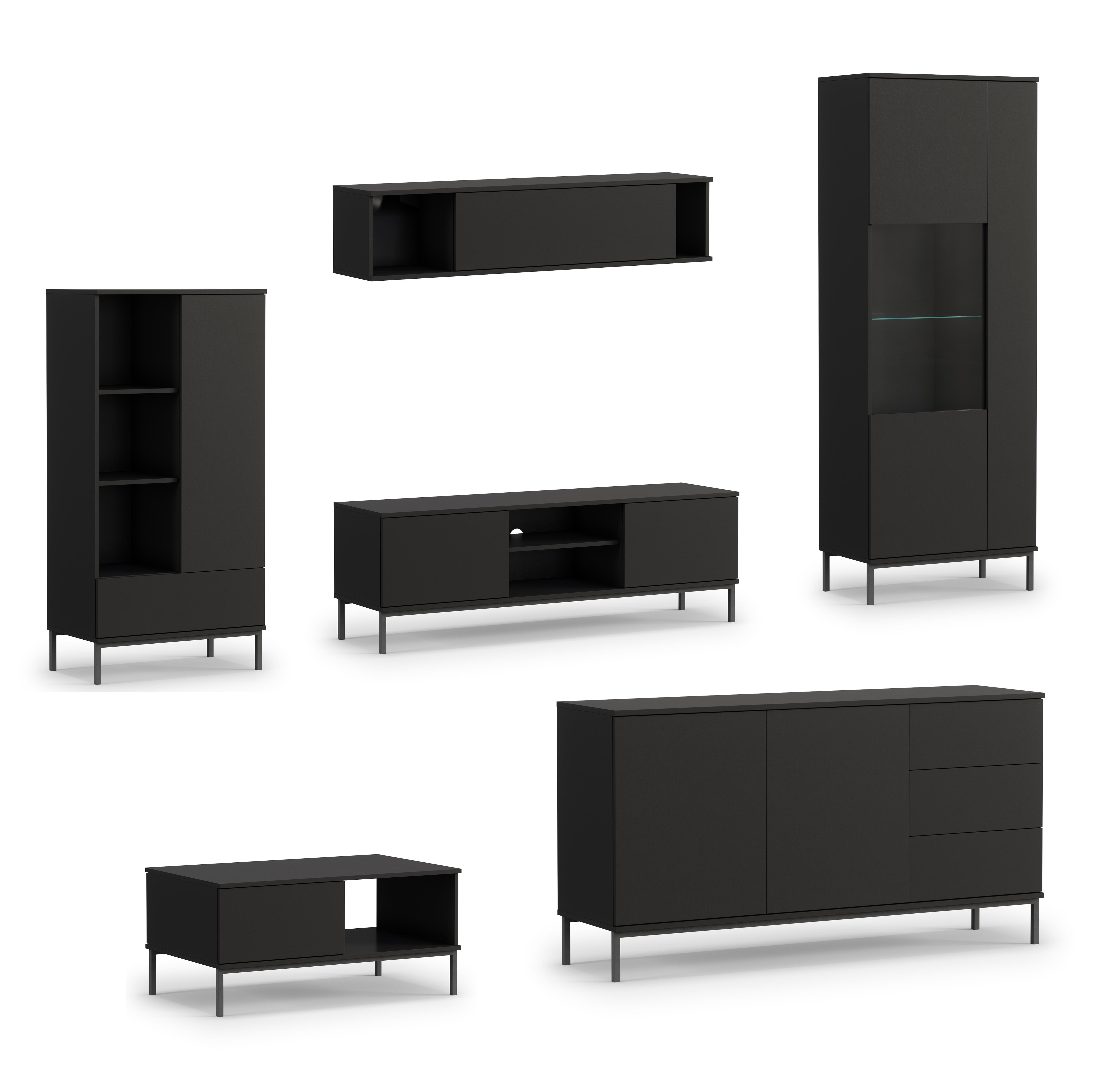 WOHNWAND Queba 2 Schwarz 440/190/60 cm Stilvolles Design Modern - Schwarz, Holzwerkstoff/Kunststoff (440/190/60cm) - AX Living