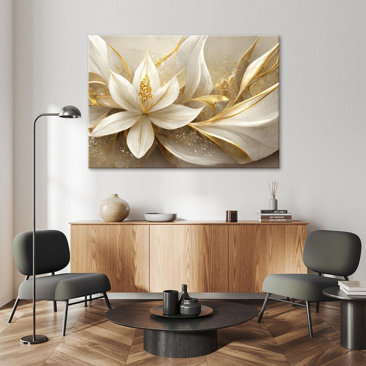 LEINWANDBILD Goldene Glamour-Blumen 3D 100x70cm - Goldfarben, Textil (100/70cm) - Feeby
