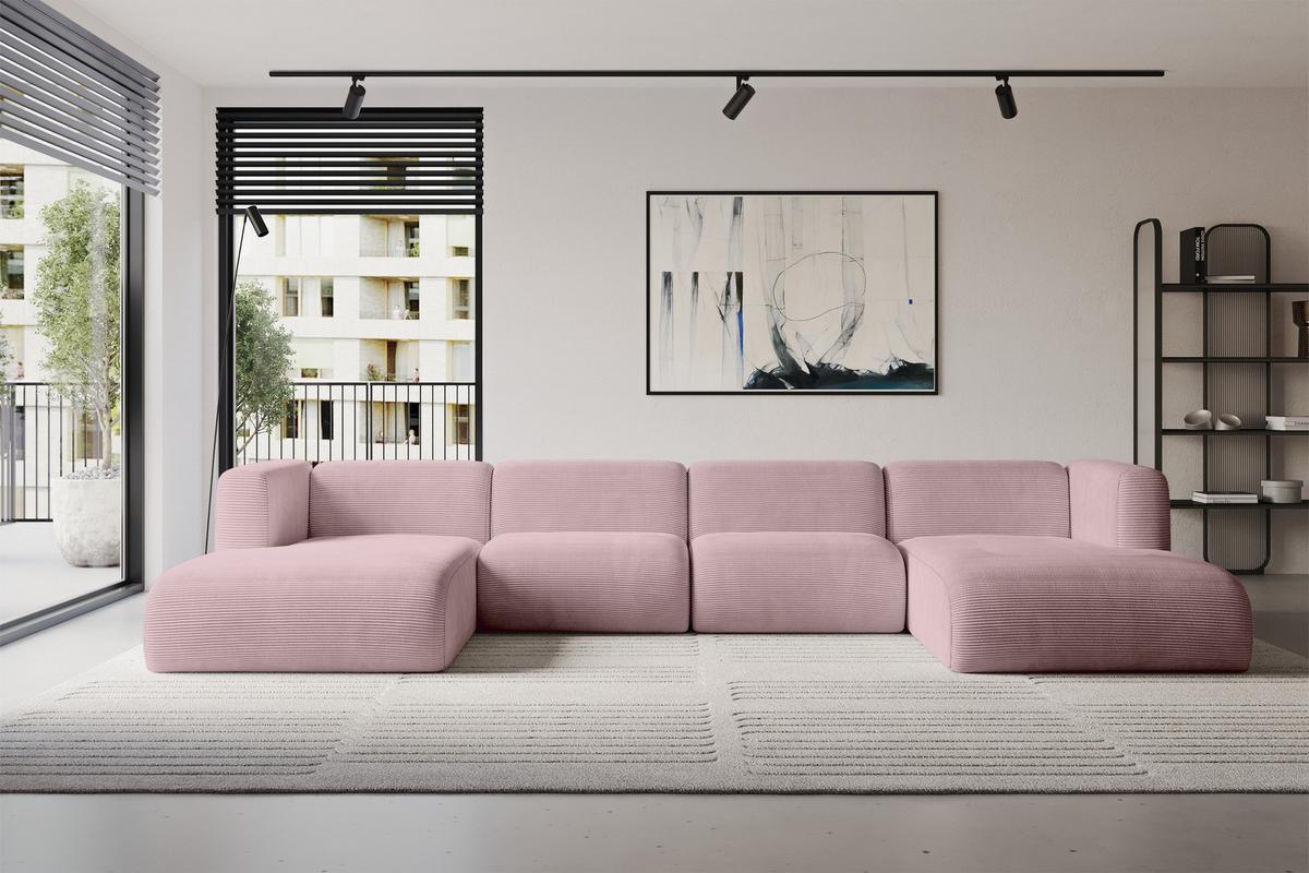 WOHNLANDSCHAFT MIRA-U2 408x179x70 Rosa Cord - Schwarz/Rosa, Holzwerkstoff/Kunststoff (408/70/179cm) - ALTDECOR